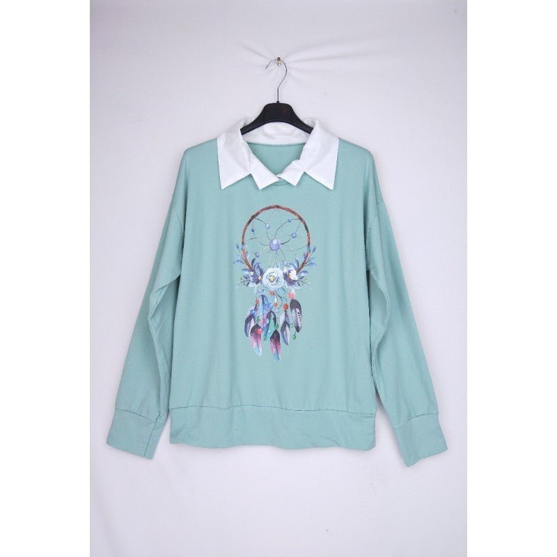 PULL IMPRIMÉ AVEC COL CHEMISE - L'autre mode