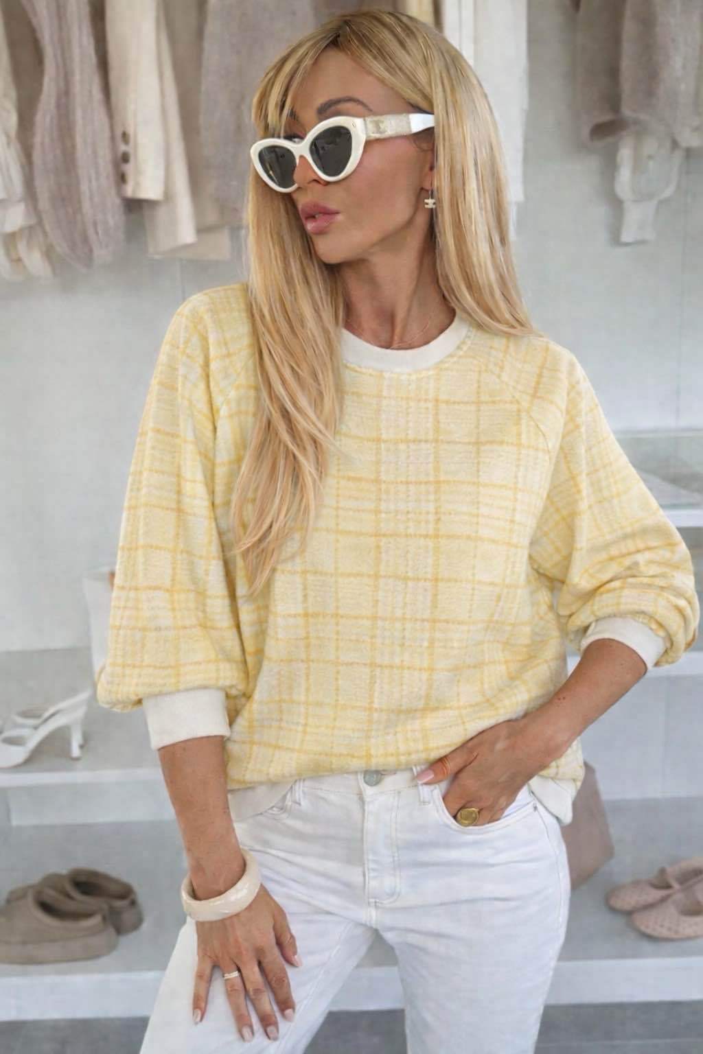 Pull Imprimé Carreau Avec Bordures Blanches - L'autre mode