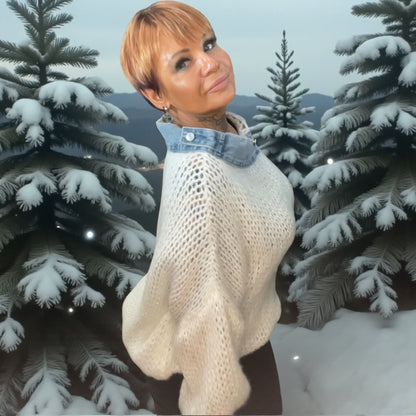 Pull oversize mailles larges col jeans - L'autre mode