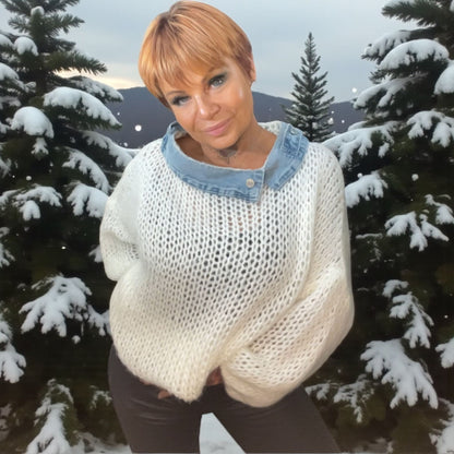 Pull oversize mailles larges col jeans - L'autre mode