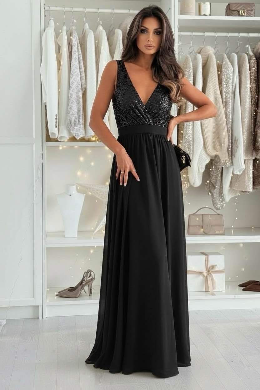 Robe longue à sequins fluide en mousseline - L'autre mode