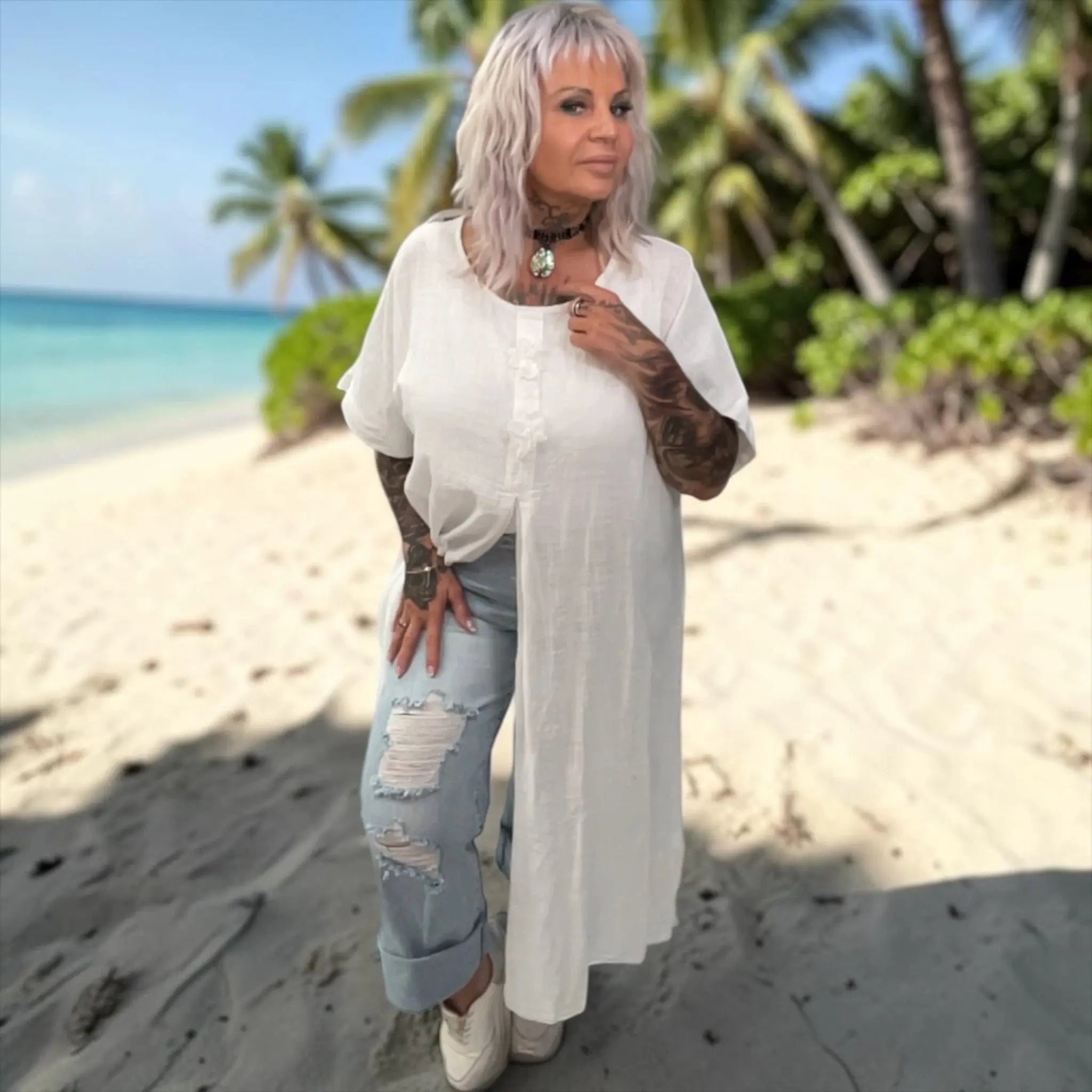 Robe tunique longue en coton - L'autre mode