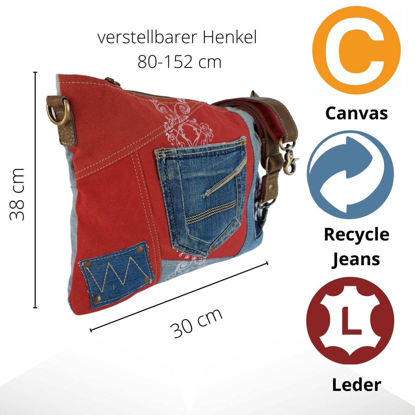 Sac à bandoulière durable Sunsa rouge et bleu en jean - L'autre mode