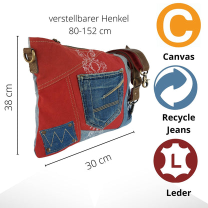 Sac à bandoulière durable Sunsa rouge et bleu en jean - L'autre mode