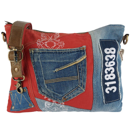 Sac à bandoulière durable Sunsa rouge et bleu en jean - L'autre mode