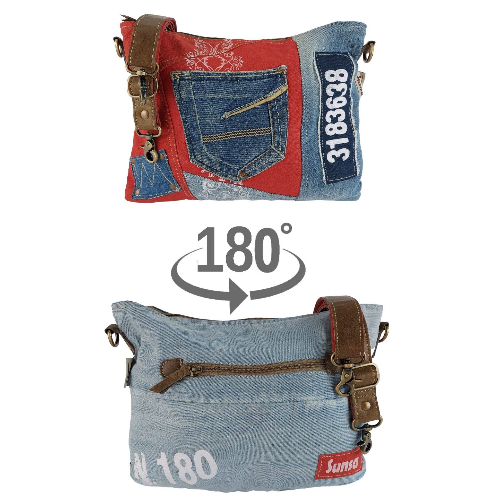 Sac à bandoulière durable Sunsa rouge et bleu en jean - L'autre mode