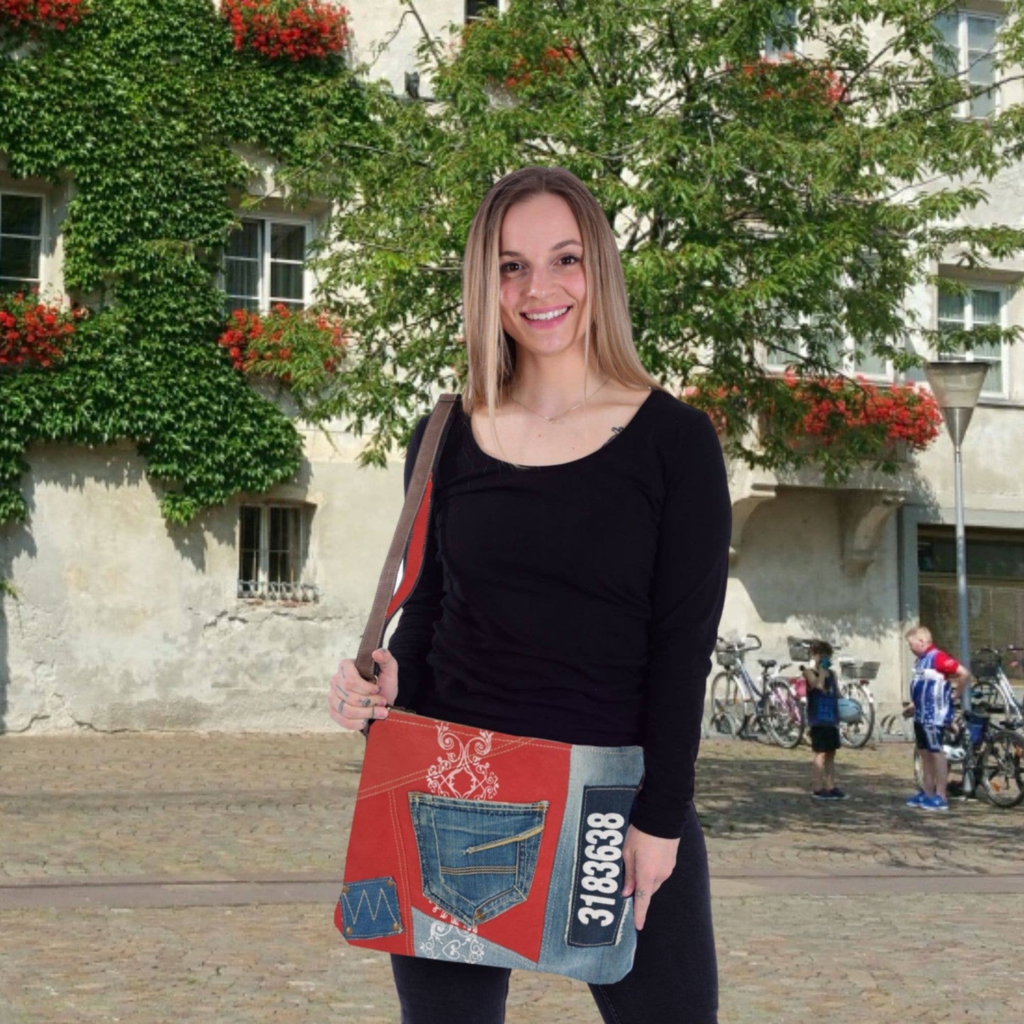 Sac à bandoulière durable Sunsa rouge et bleu en jean - L'autre mode