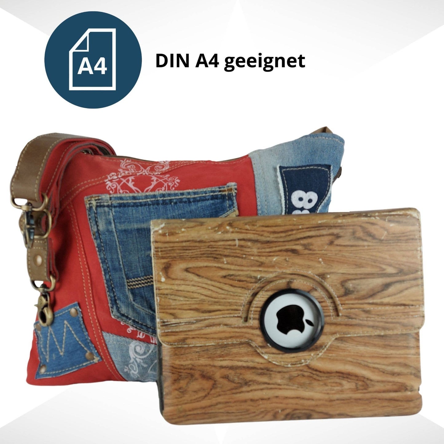 Sac à bandoulière durable Sunsa rouge et bleu en jean - L'autre mode