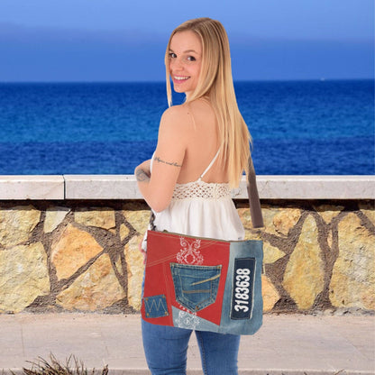 Sac à bandoulière durable Sunsa rouge et bleu en jean - L'autre mode