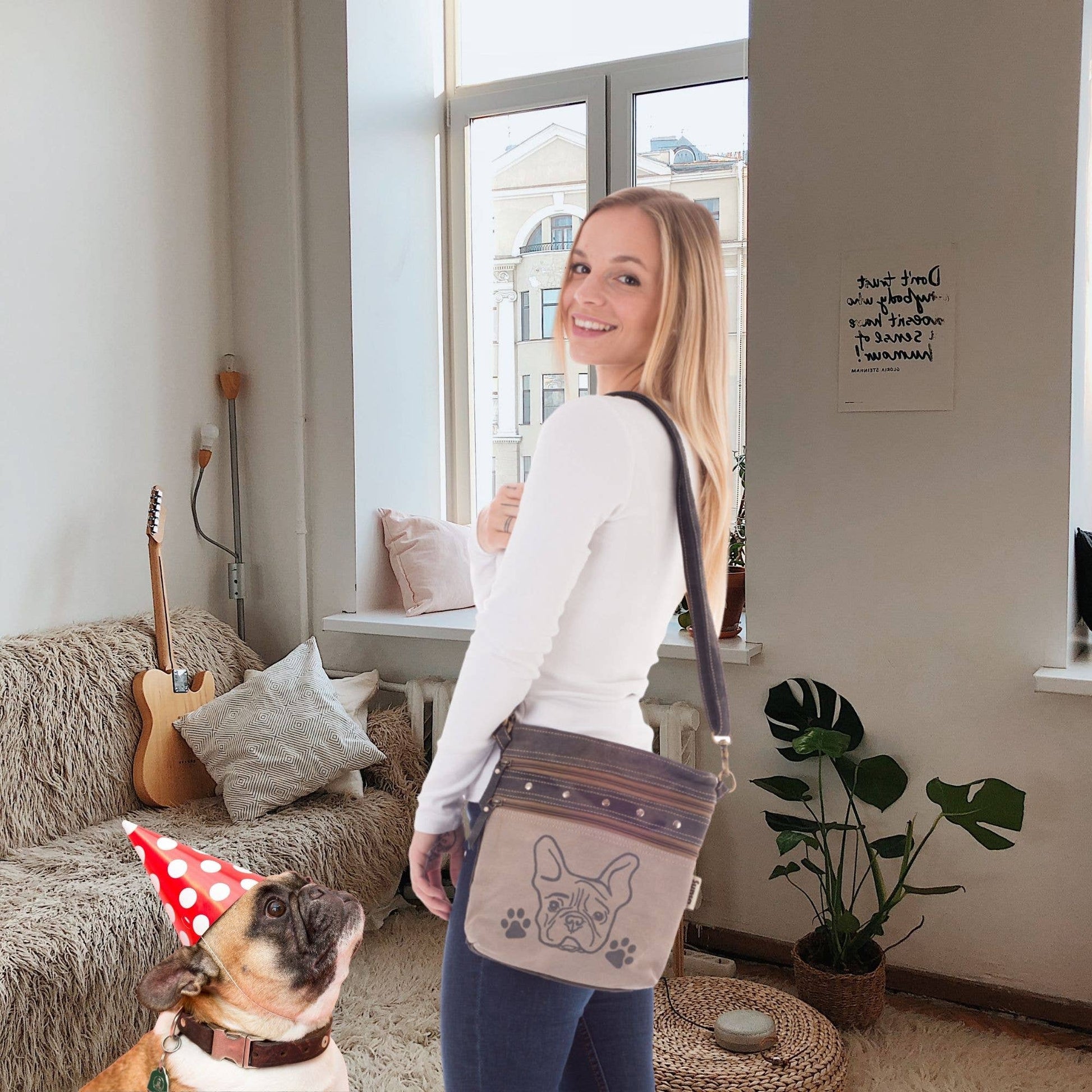 Sac à bandoulière Sunsa en toile à motif de chien - L'autre mode