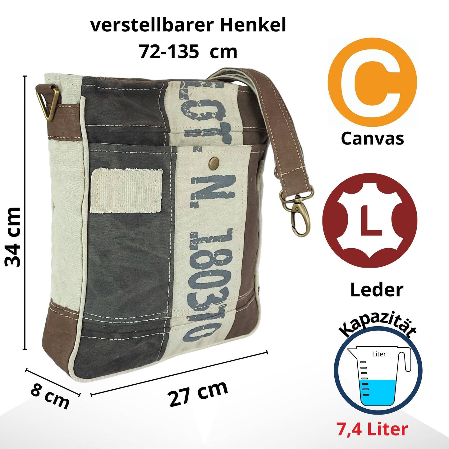 Sac à bandoulière Sunsa en toile vintage quadra - L'autre mode
