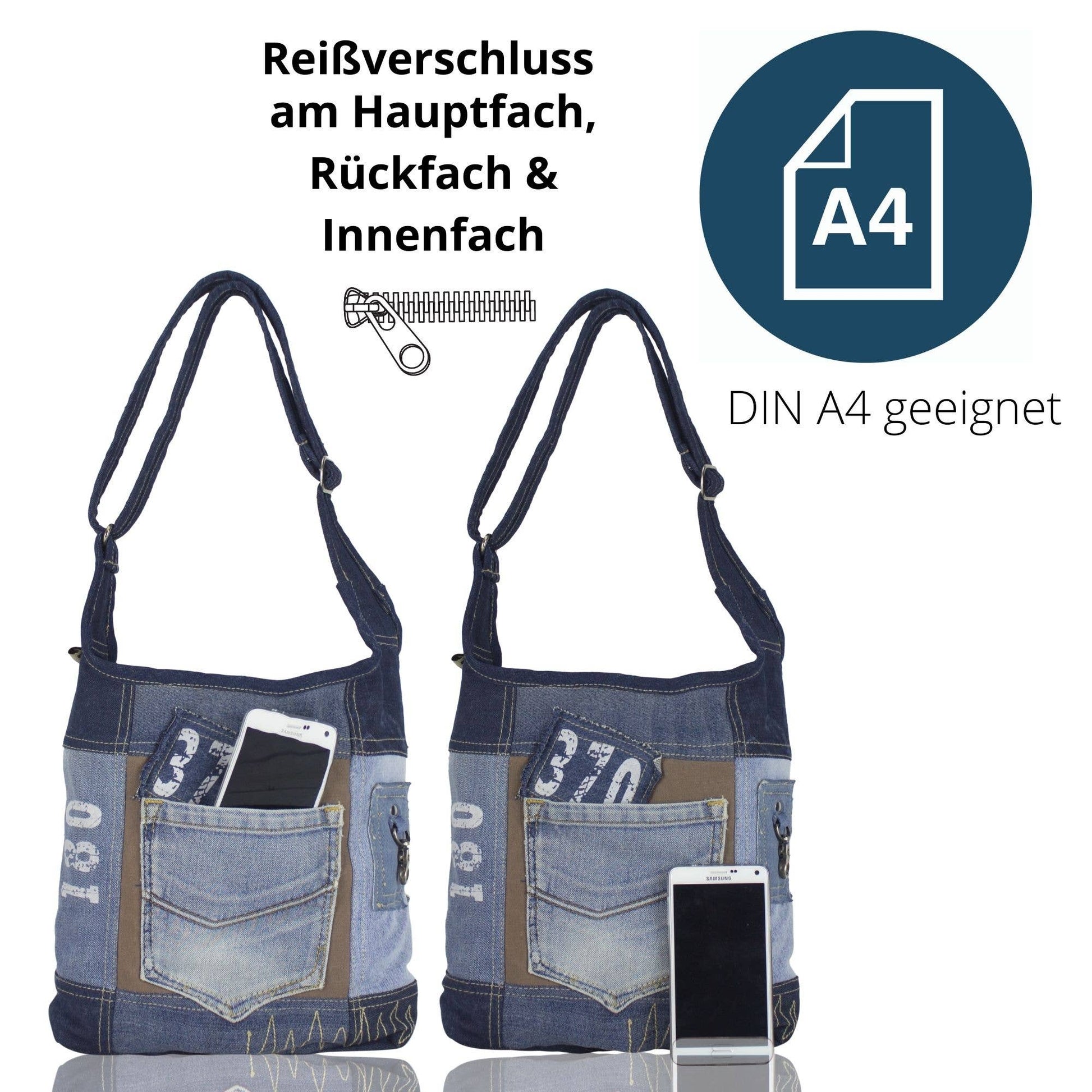 Sac à bandoulière Sunsa hobo fabriqué à partir de jeans et de toile recyclés - L'autre mode
