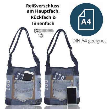 Sac à bandoulière Sunsa hobo fabriqué à partir de jeans et de toile recyclés - L'autre mode