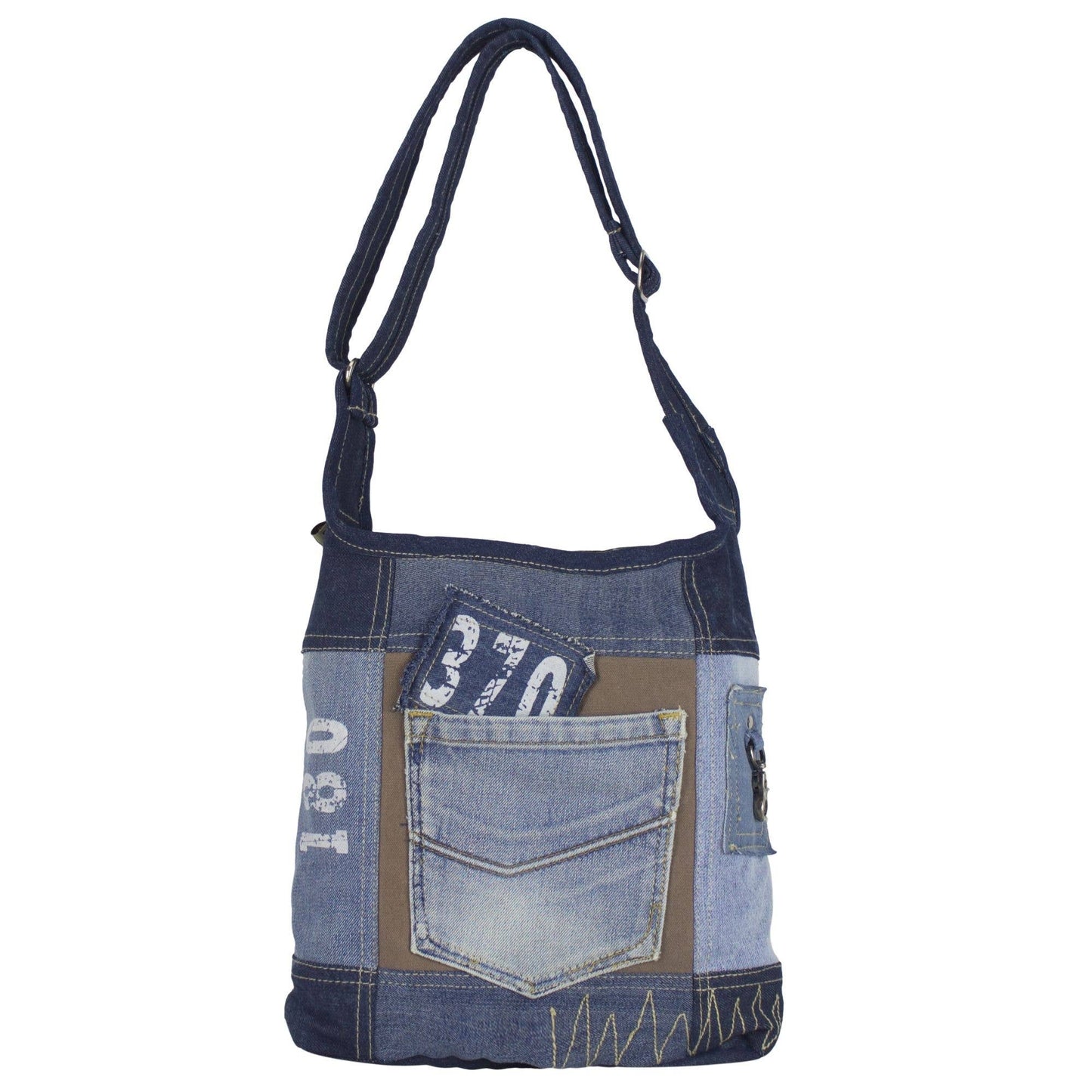 Sac à bandoulière Sunsa hobo fabriqué à partir de jeans et de toile recyclés - L'autre mode