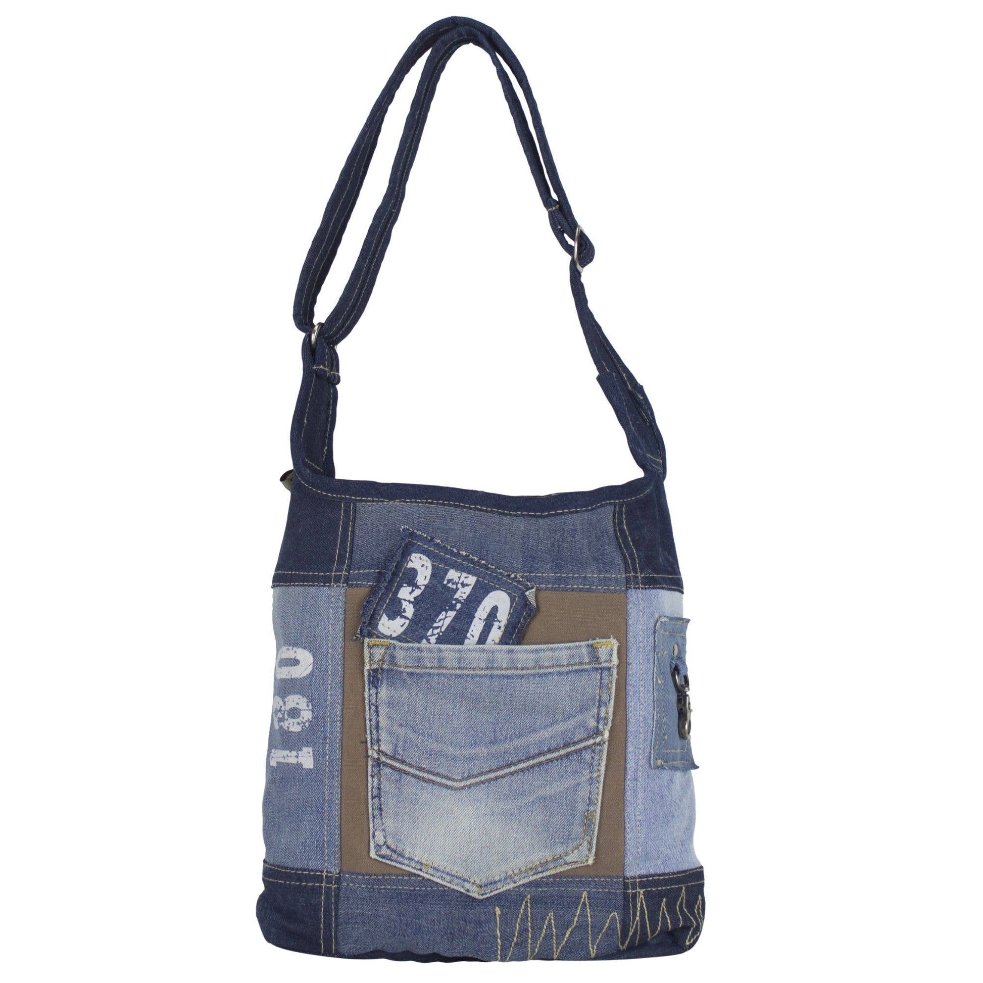 Sac à bandoulière Sunsa hobo fabriqué à partir de jeans et de toile recyclés - L'autre mode