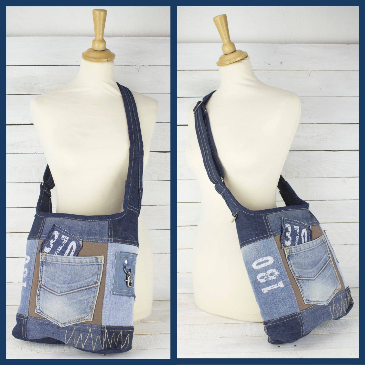Sac à bandoulière Sunsa hobo fabriqué à partir de jeans et de toile recyclés - L'autre mode