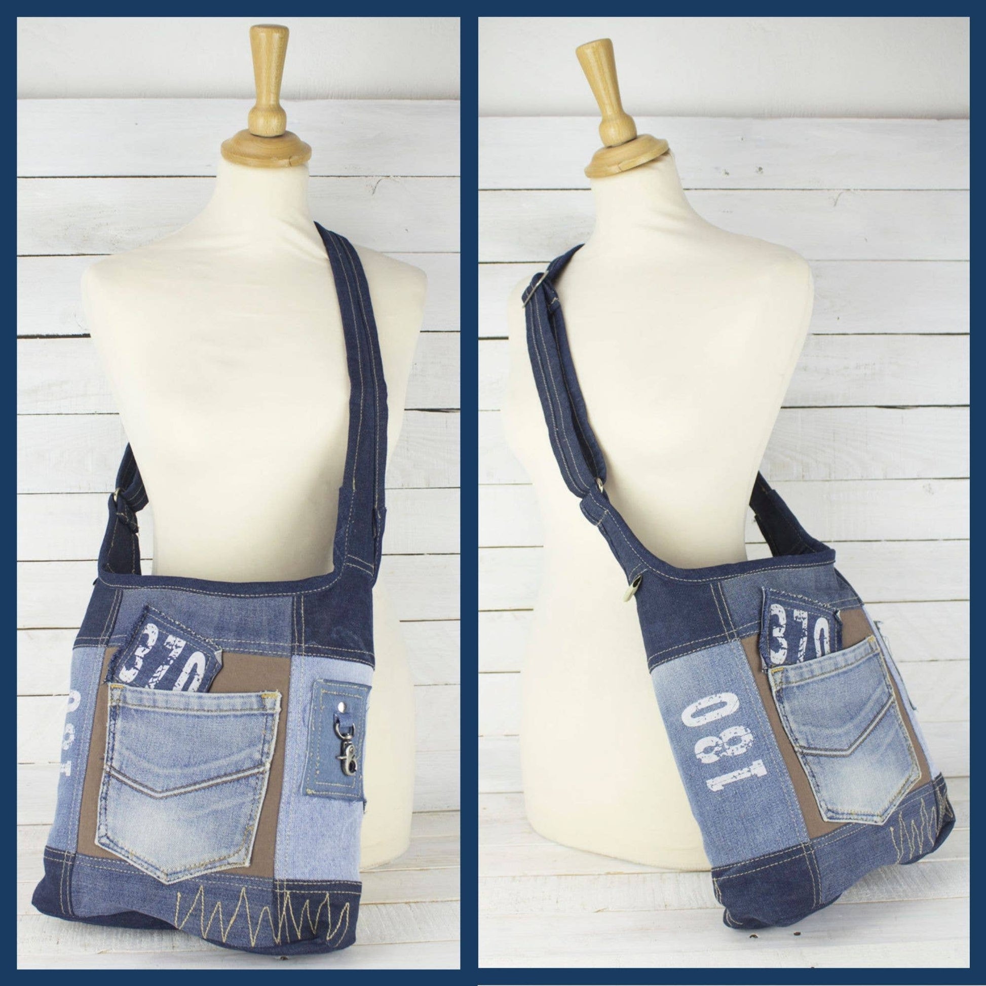 Sac à bandoulière Sunsa hobo fabriqué à partir de jeans et de toile recyclés - L'autre mode