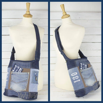 Sac à bandoulière Sunsa hobo fabriqué à partir de jeans et de toile recyclés - L'autre mode