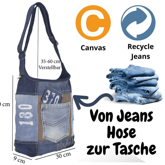 Sac à bandoulière Sunsa hobo fabriqué à partir de jeans et de toile recyclés - L'autre mode