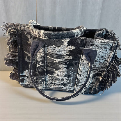 Sac en coton en tissu denim avec fermeture éclair et franges latérales - L'autre mode