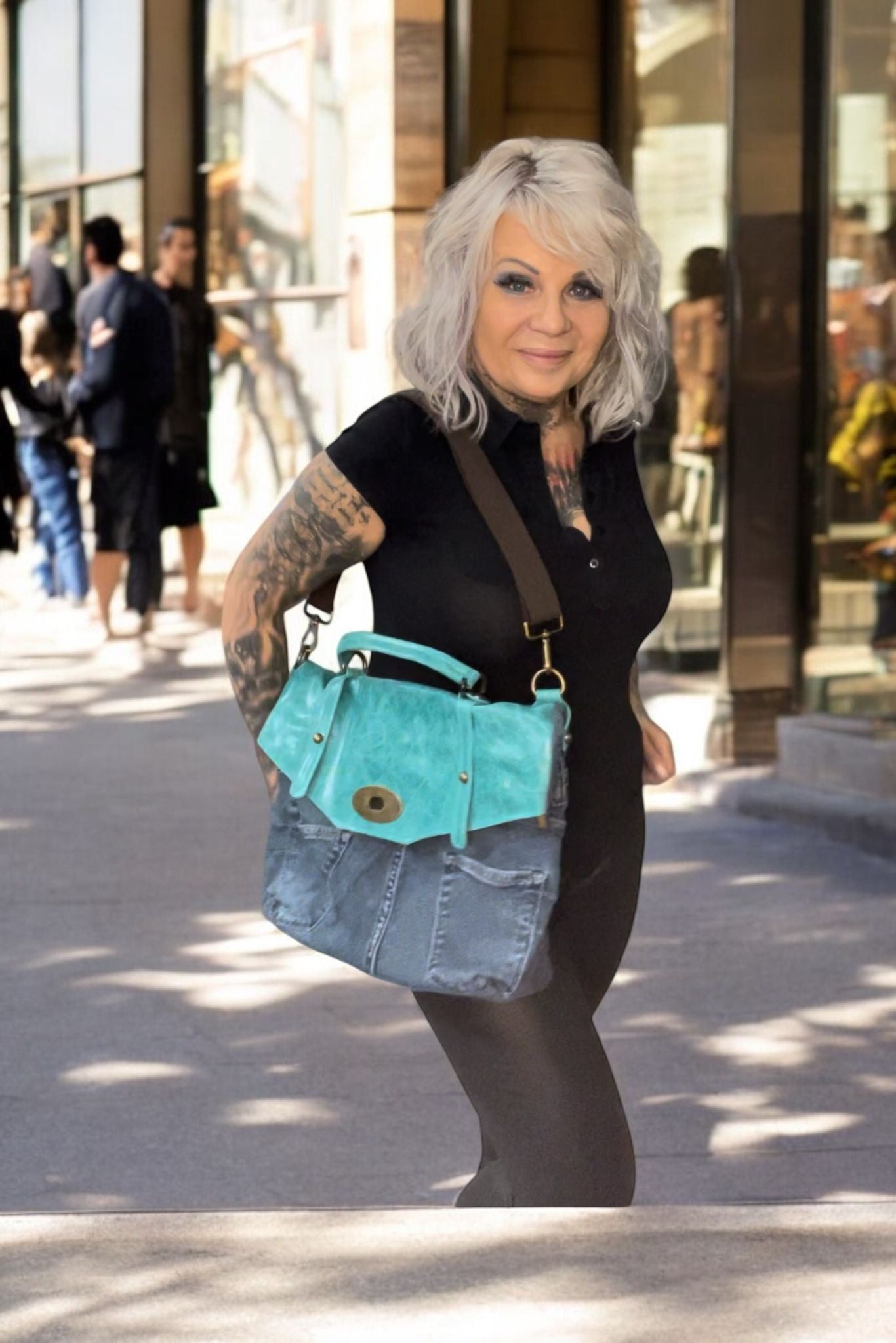 sac jeans duo cuir milano - L'autre mode