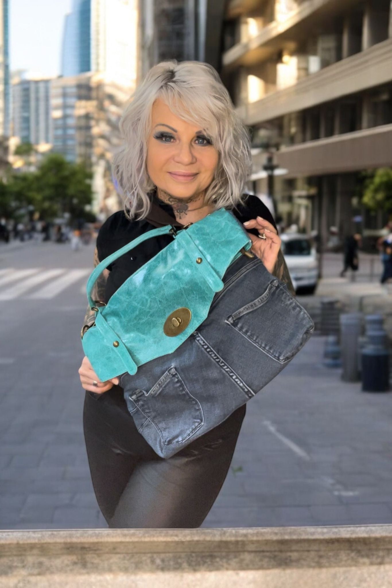 sac jeans duo cuir milano - L'autre mode