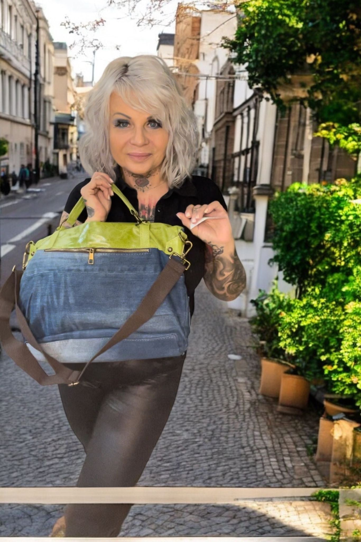 sac jeans duo cuir milano - L'autre mode