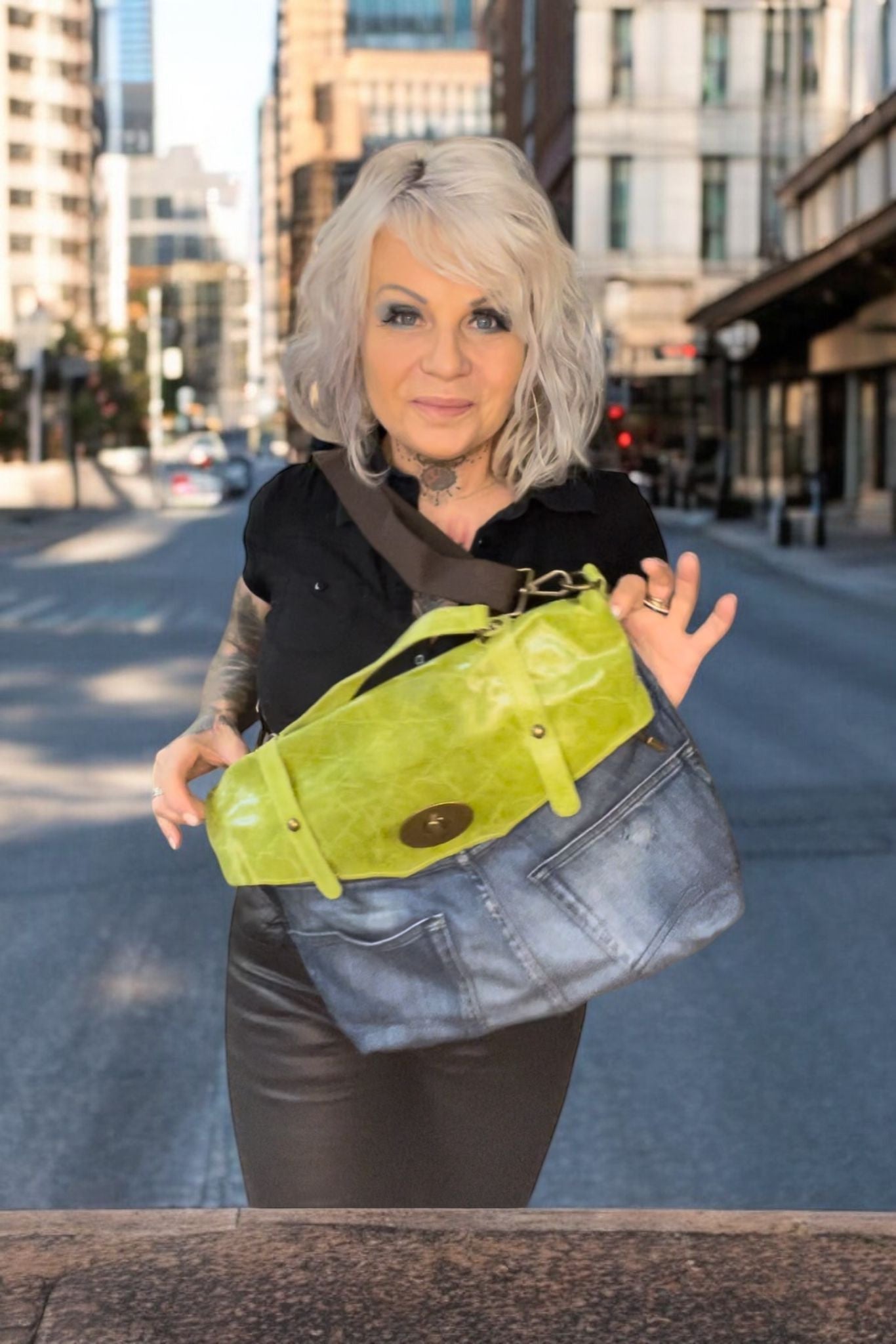 sac jeans duo cuir milano - L'autre mode