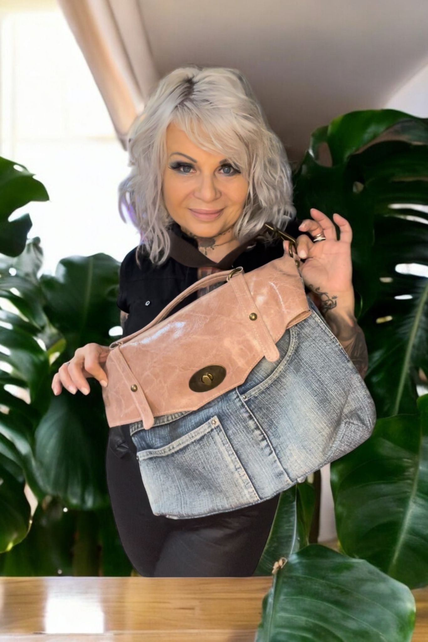 sac jeans duo cuir milano - L'autre mode