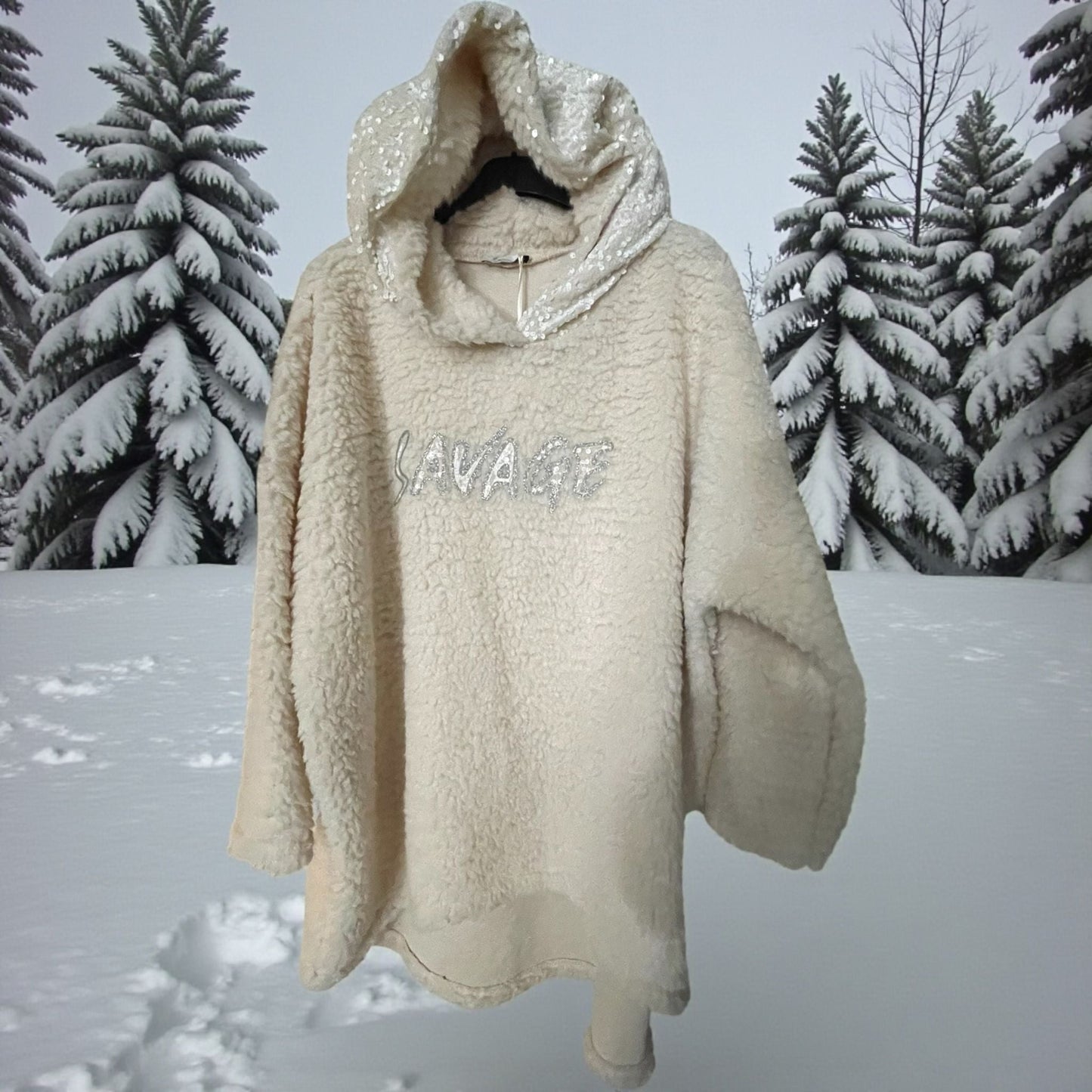 sweat bouclette capuche sequins - L'autre mode