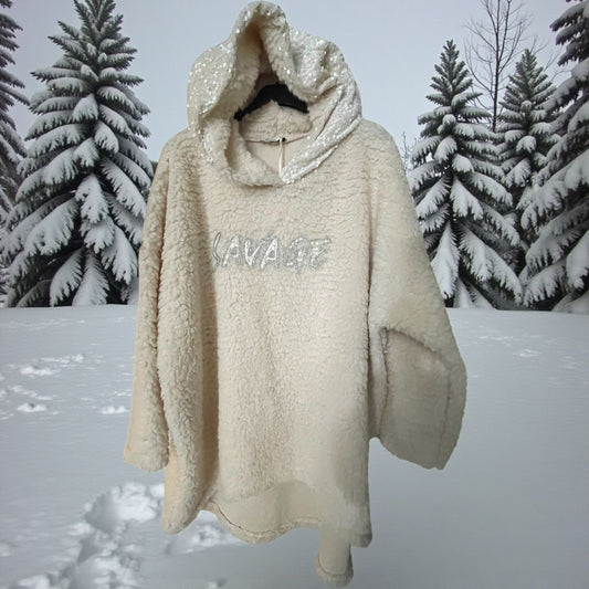 sweat bouclette capuche sequins - L'autre mode