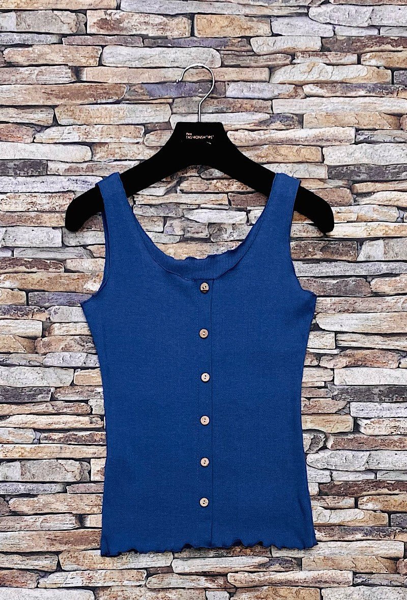 T - SHIRT BASIQUE EN JERSEY COTON CÔTELÉ AVEC BOUTON, DÉTAILS FRONCÉS - L'autre mode