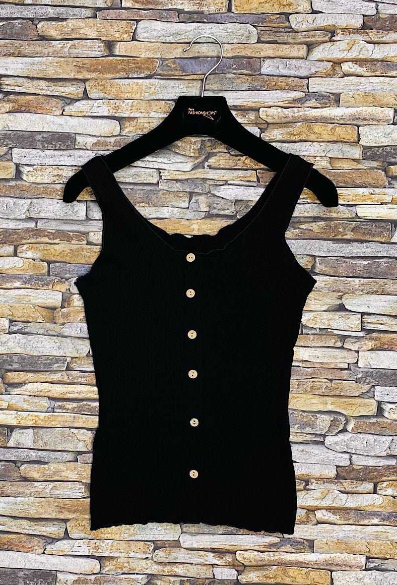 T - SHIRT BASIQUE EN JERSEY COTON CÔTELÉ AVEC BOUTON, DÉTAILS FRONCÉS - L'autre mode