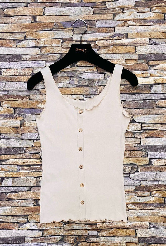 T - SHIRT BASIQUE EN JERSEY COTON CÔTELÉ AVEC BOUTON, DÉTAILS FRONCÉS - L'autre mode