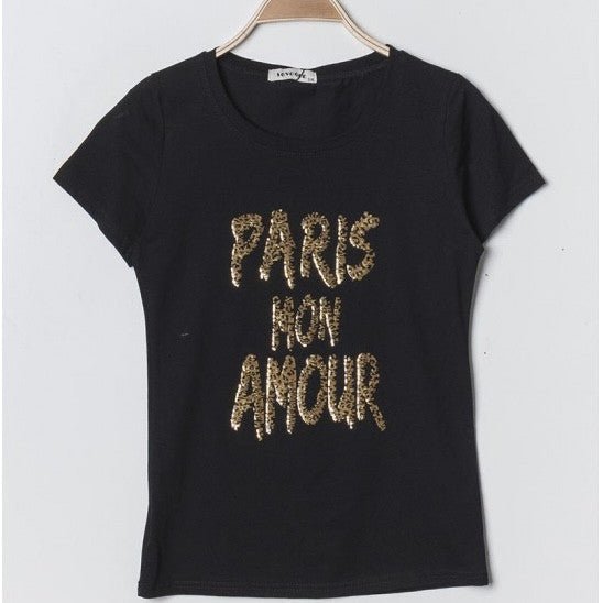 T - SHIRT PARIS MON AMOUR AVEC SEQUIN - L'autre mode