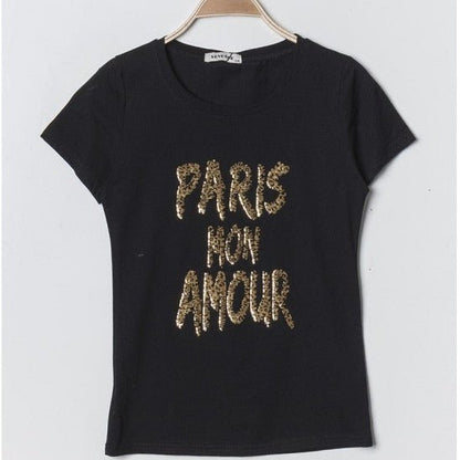 T - SHIRT PARIS MON AMOUR AVEC SEQUIN - L'autre mode
