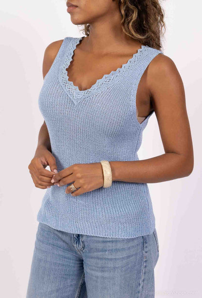 top mailles bordure dentelle - L'autre mode