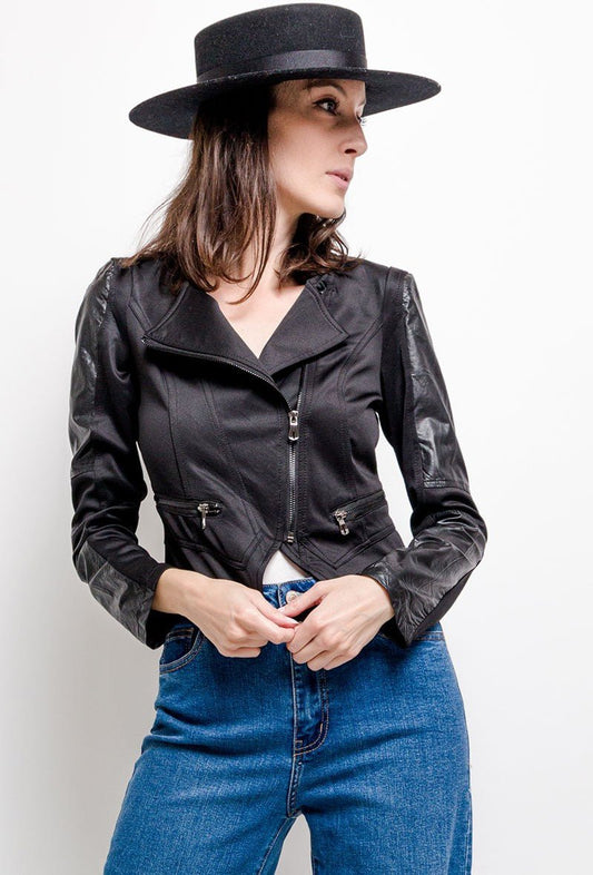 VESTE BI - MATIÈRE AVEC SIMILI CUIR - L'autre mode