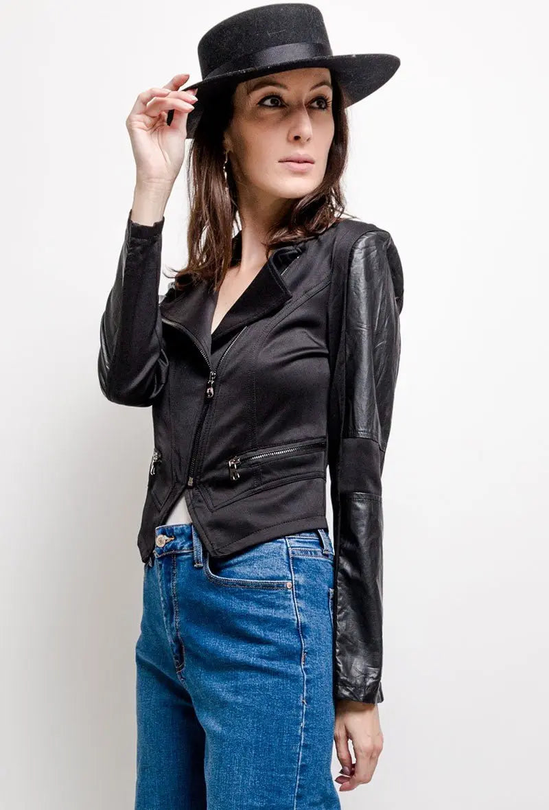 VESTE BI - MATIÈRE AVEC SIMILI CUIR - L'autre mode