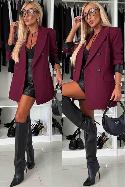 veste blaser revers similicuir avec doublure - L'autre mode