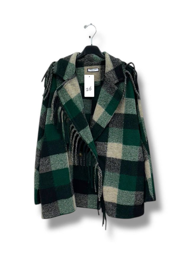 veste carreaux et franges - L'autre mode