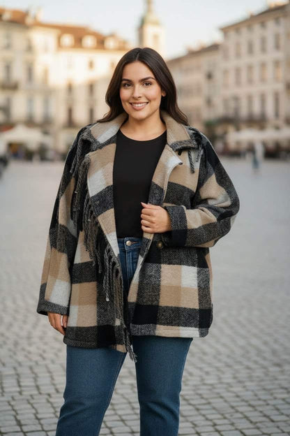 veste carreaux et franges - L'autre mode