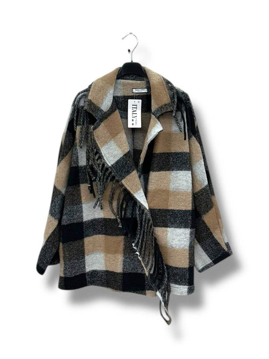 veste carreaux et franges - L'autre mode