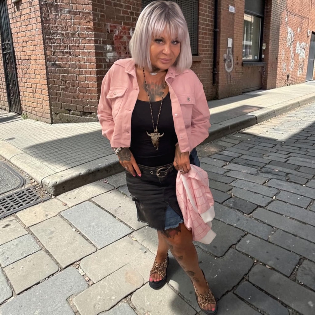 Veste courte jeans rose - L'autre mode