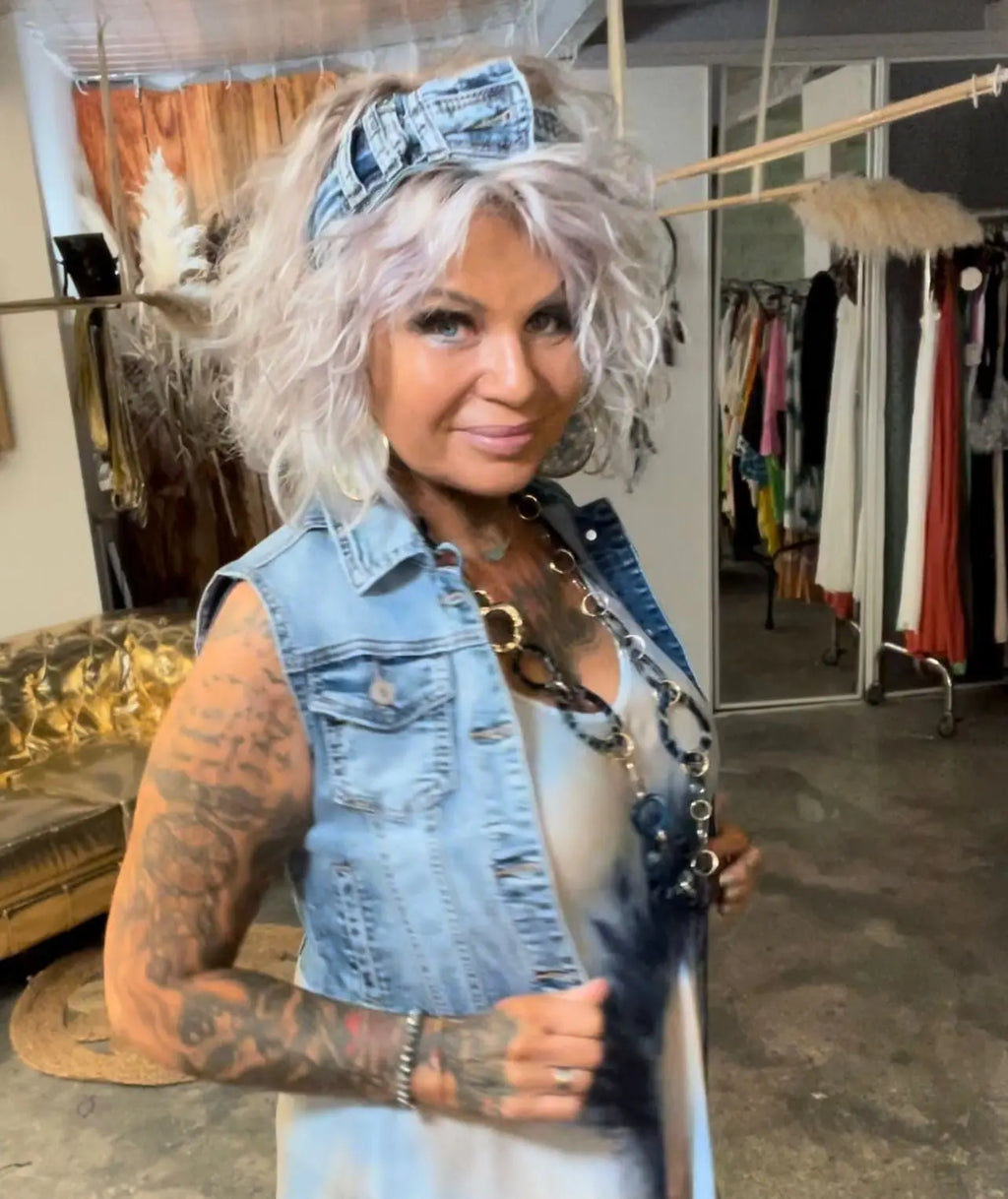 veste courte jeans vivi sans manche - L'autre mode