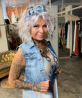 veste courte jeans vivi sans manche - L'autre mode