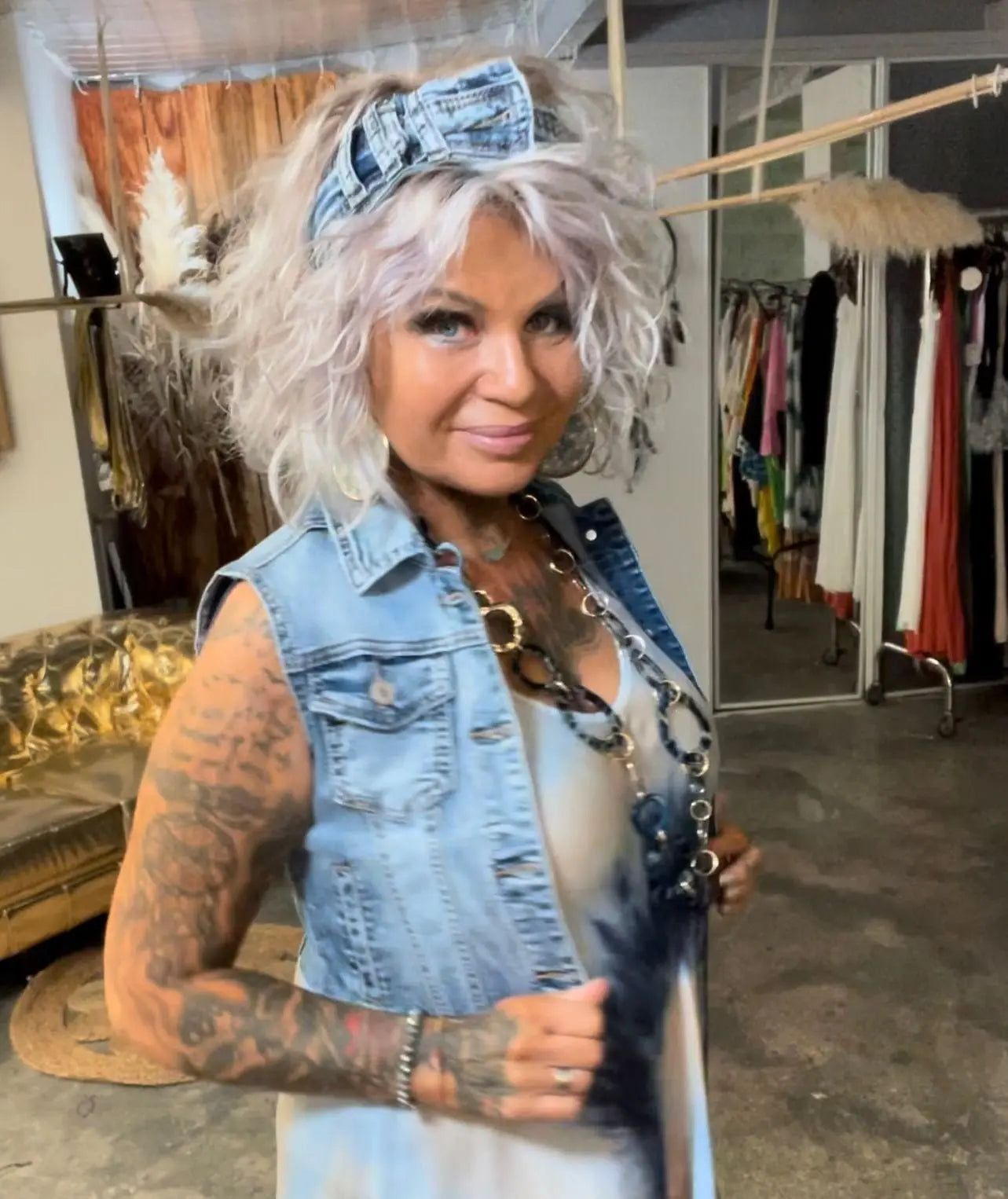 veste courte jeans vivi sans manche - L'autre mode