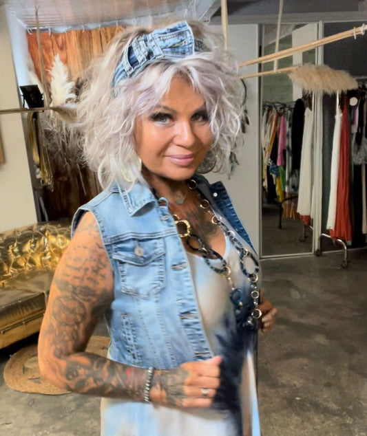 veste courte jeans vivi sans manche - L'autre mode
