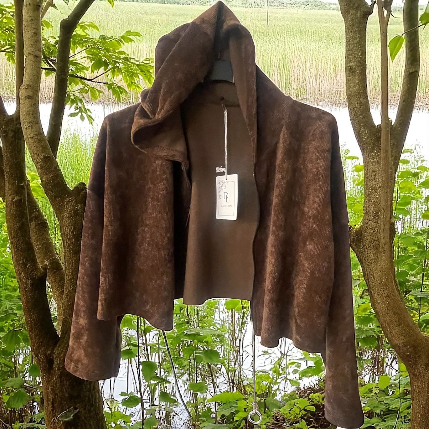 veste courte velours tirette bijou - L'autre mode