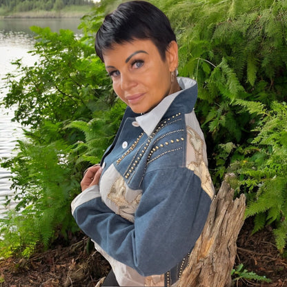 veste jeans brochée - L'autre mode